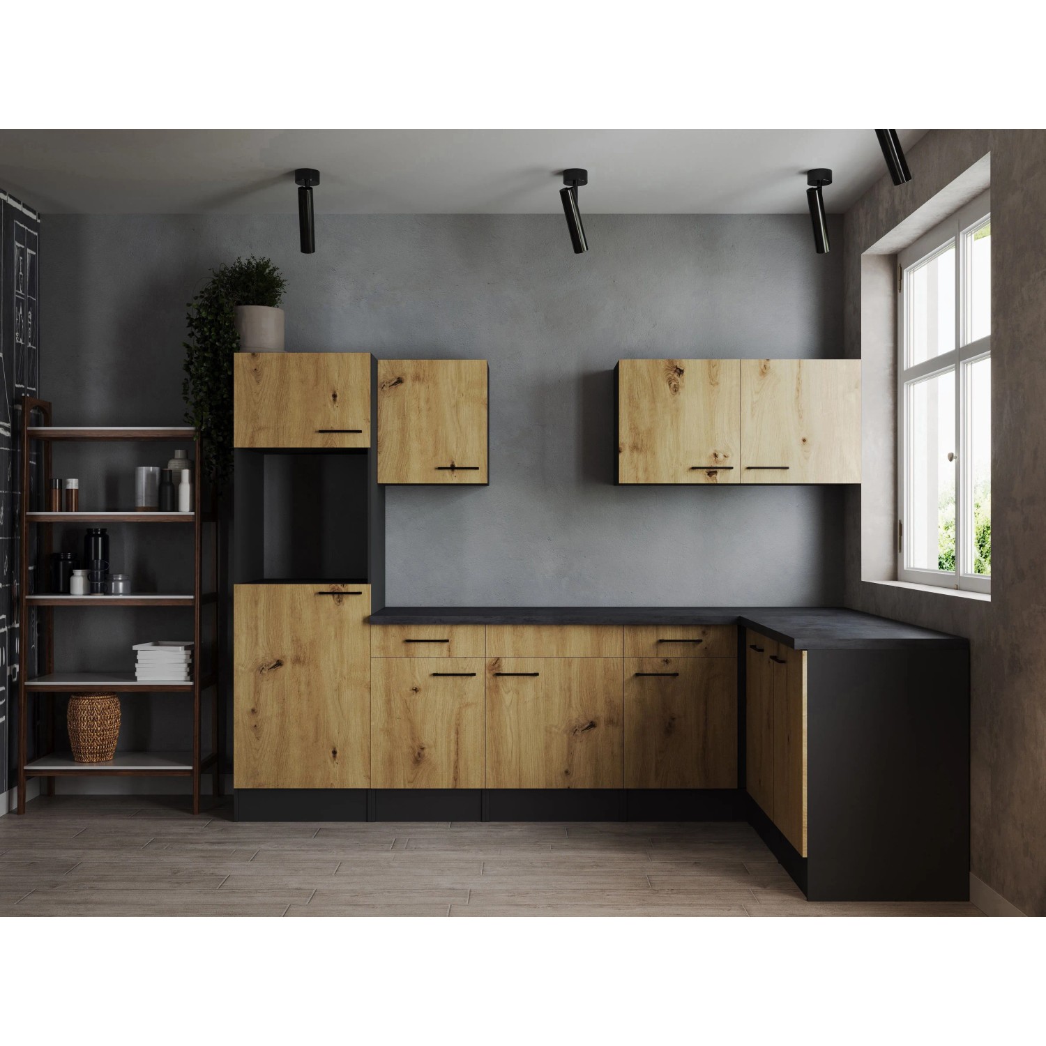 Respekta Kuchyně Oliver L dub Artisan/žula 280 cm - bez el. přístrojů