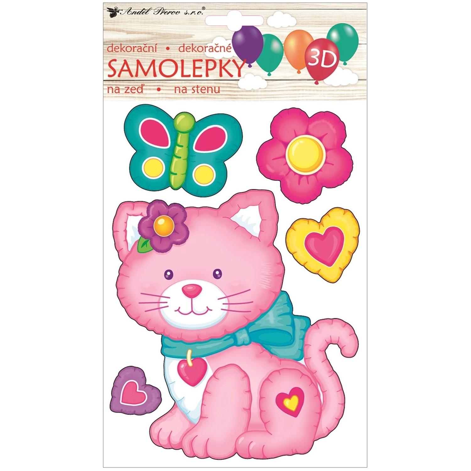 Samolepka na zeď kočička 3D balónková 15 x 26 cm  Anděl Přerov s.r.o.