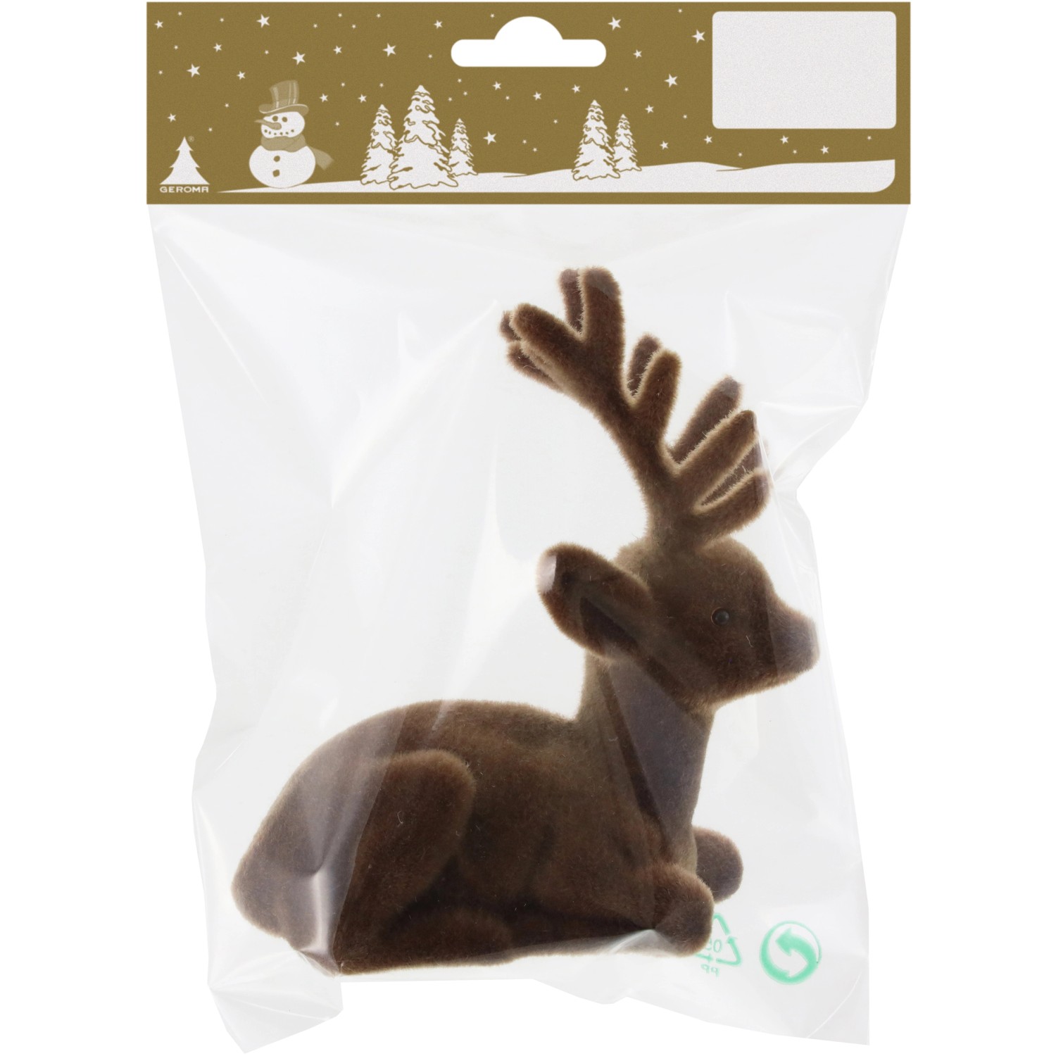 Vánoční figurka ležící jelen, plast a semiš, hnědá, 10 cm