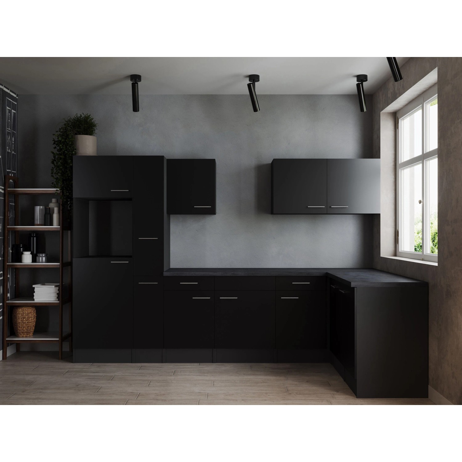 Respekta Kuchyně Oliver L černá/žula 310 cm - bez el. přístrojů