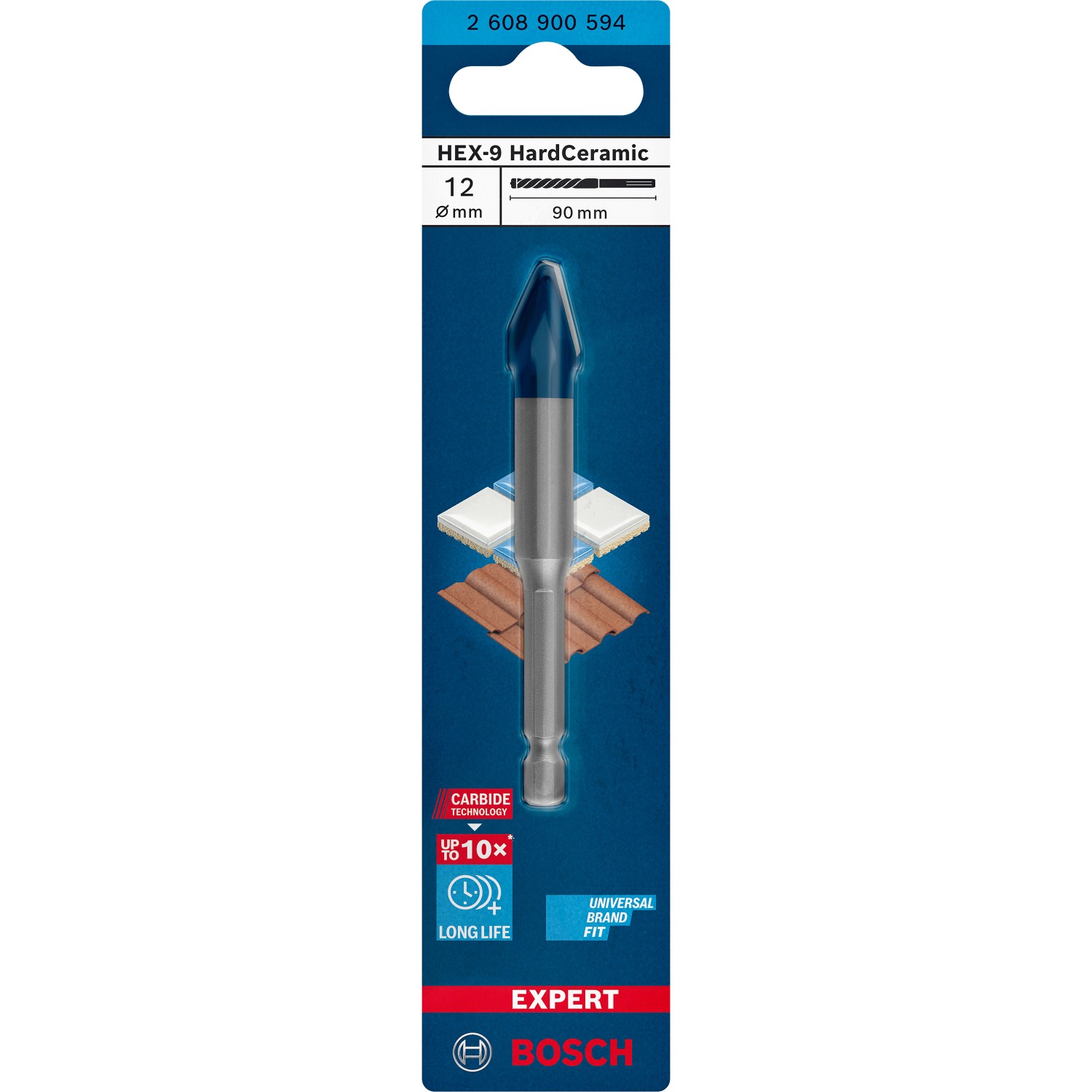 Vrták do keramiky Bosch EXPERT HEX-9 Hard Ceramic 12×90 mm