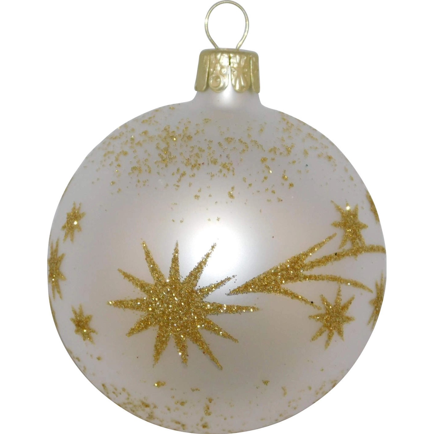 Ornex Vánoční ozdoba skleněná koule s kometou bílá, 8 cm