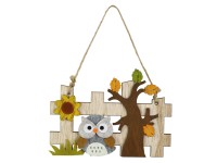 Podzimní závěsná dekorace sova, plot, strom 14 x 10,5 cm, 1 ks
