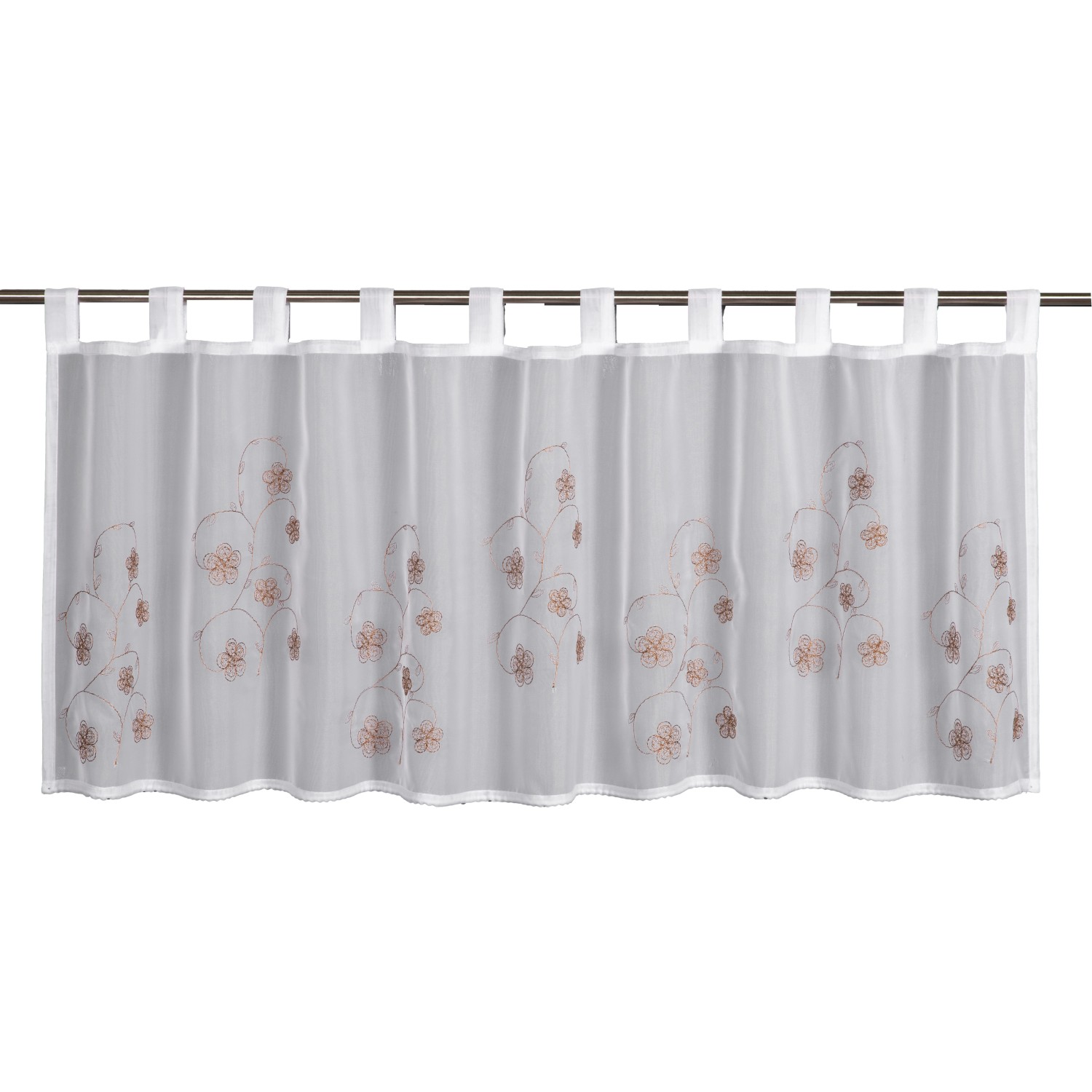 Sehlbach Vitrážová záclona s poutky, vyšívané květiny, bílá, 135 x 45 cm