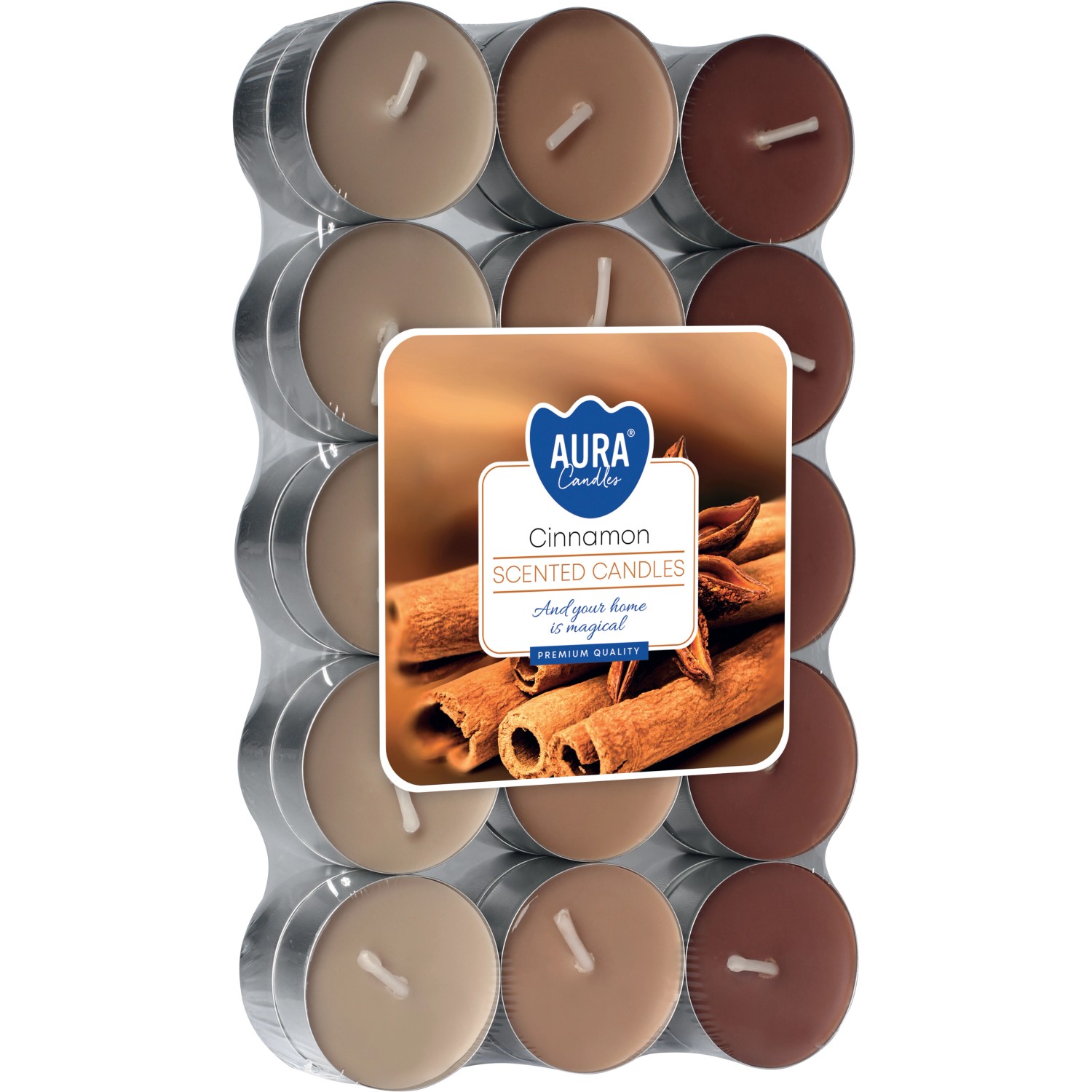 AURA Candles Vonná čajová svíčka Cinnamon pr. 3,9 cm, 30 ks