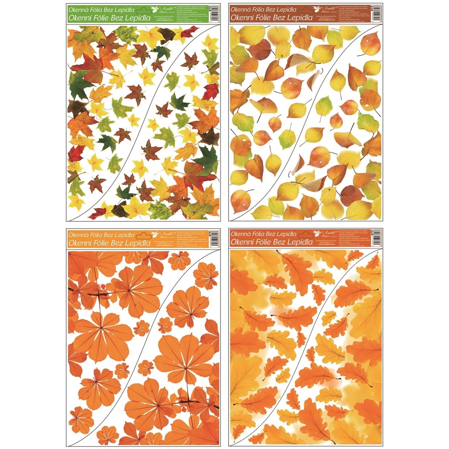 Anděl Přerov Okenní fólie rohová podzimní listí, různé druhy, 1 ks, 42 x 30 cm