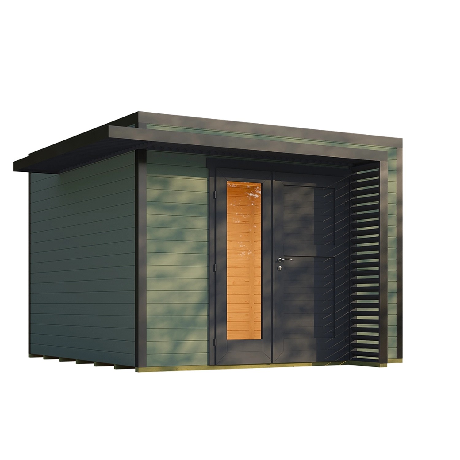 Weka Dřevěný zahradní domek Amberley 28mm V2, šedozelená-antracit, 300 x 300 cm