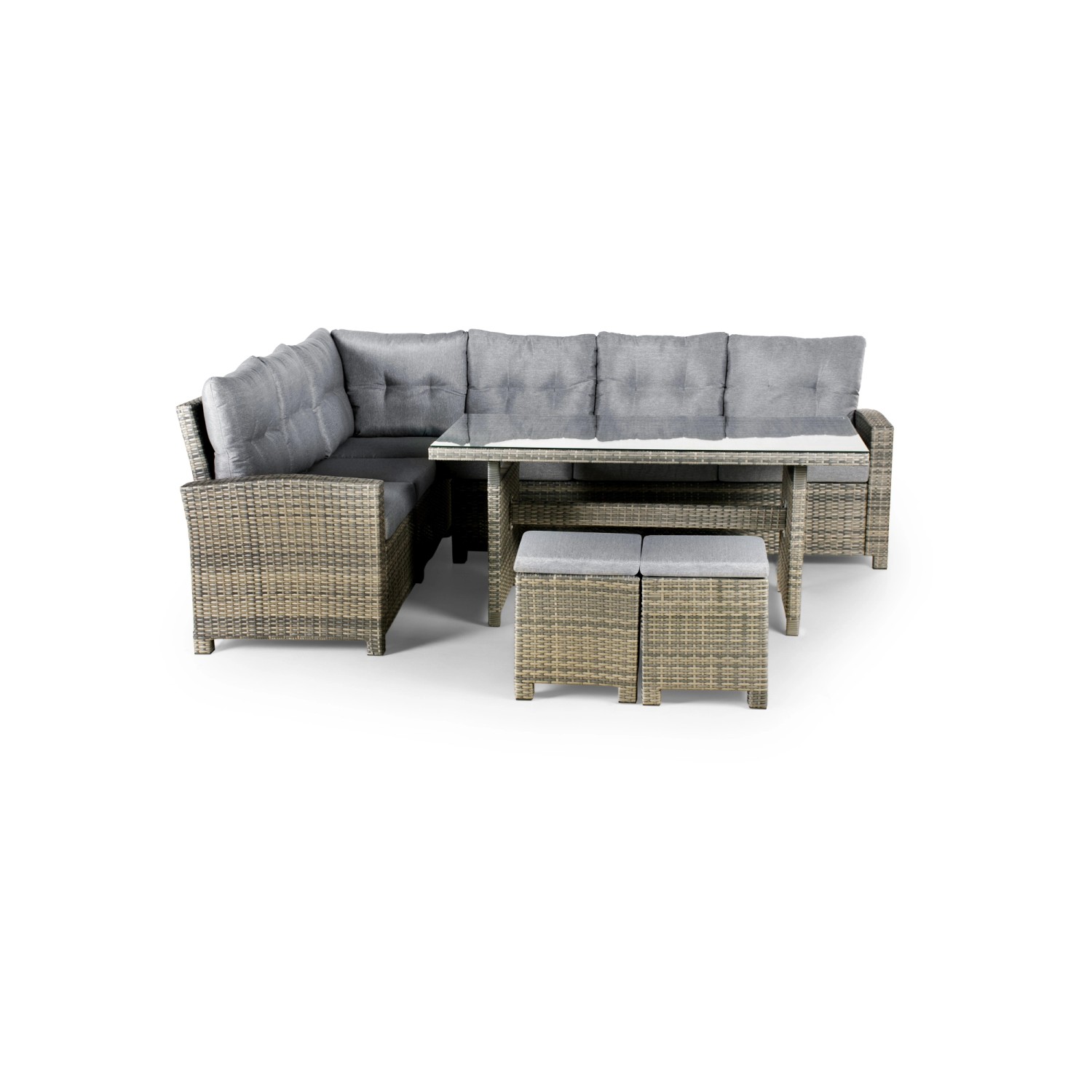 Sestava zahradního nábytku Elfrieda, polyratan, šedá/béžová, 5dílná