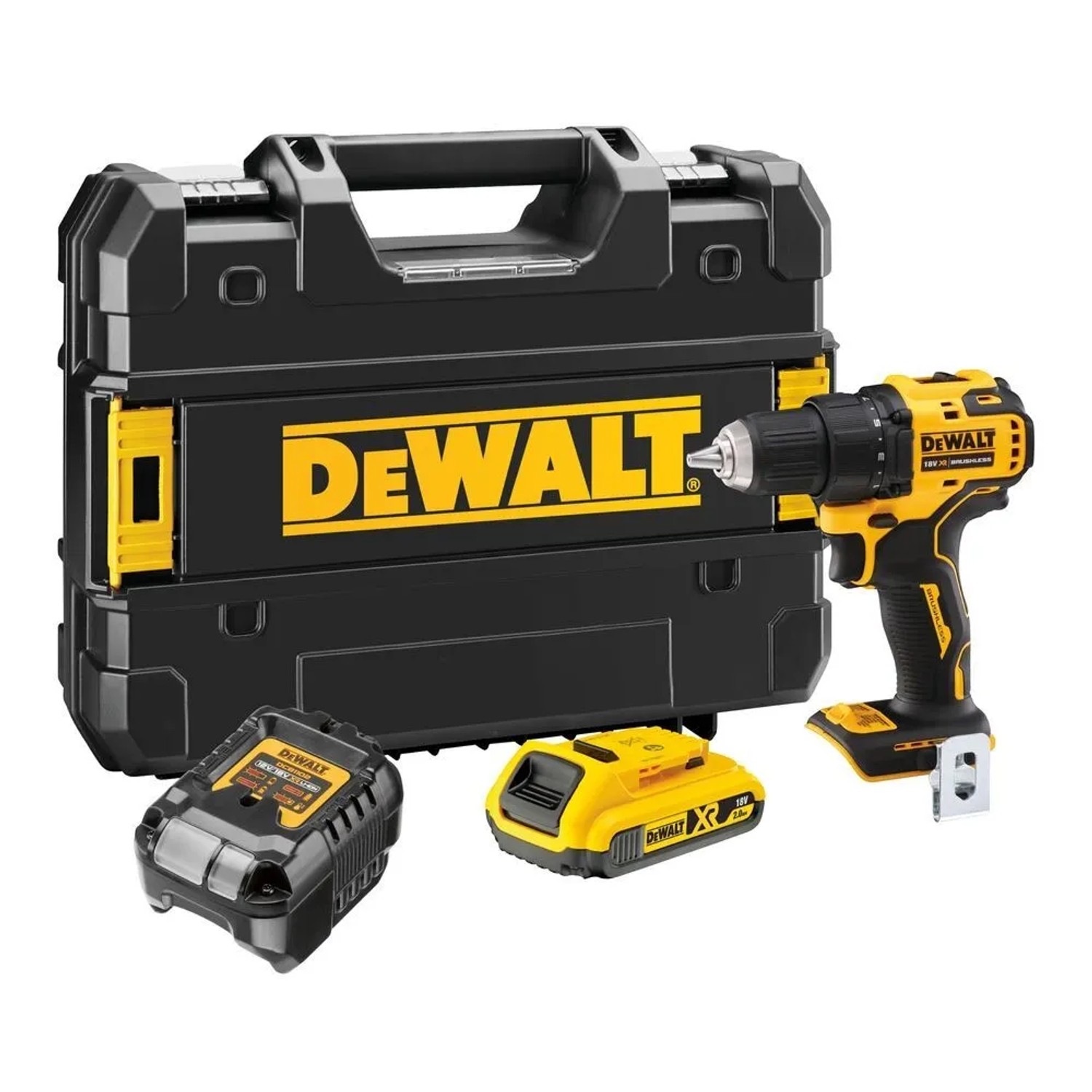 DeWALT 18V XR Aku bezuhlíkový vrtací šroubovák DCD708D1T-QW (1x2,0Ah, kufr)