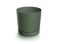 Prosperplast Květináč TUBO P s miskou, borovicově zelená, pr. 10,8 x 10,9 cm