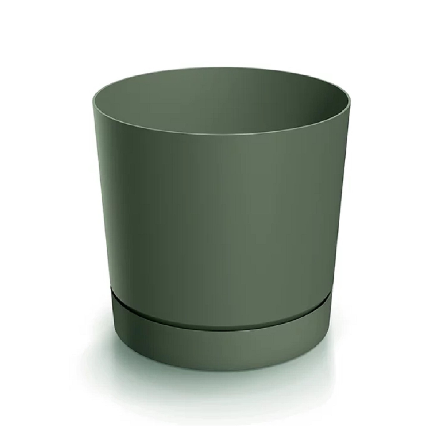 Prosperplast Květináč TUBO P s miskou, borovicově zelená, pr. 10,8 x 10,9 cm