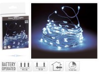 LED světelný drát jiskřící 100 LED studená bílá na baterie stříbrný