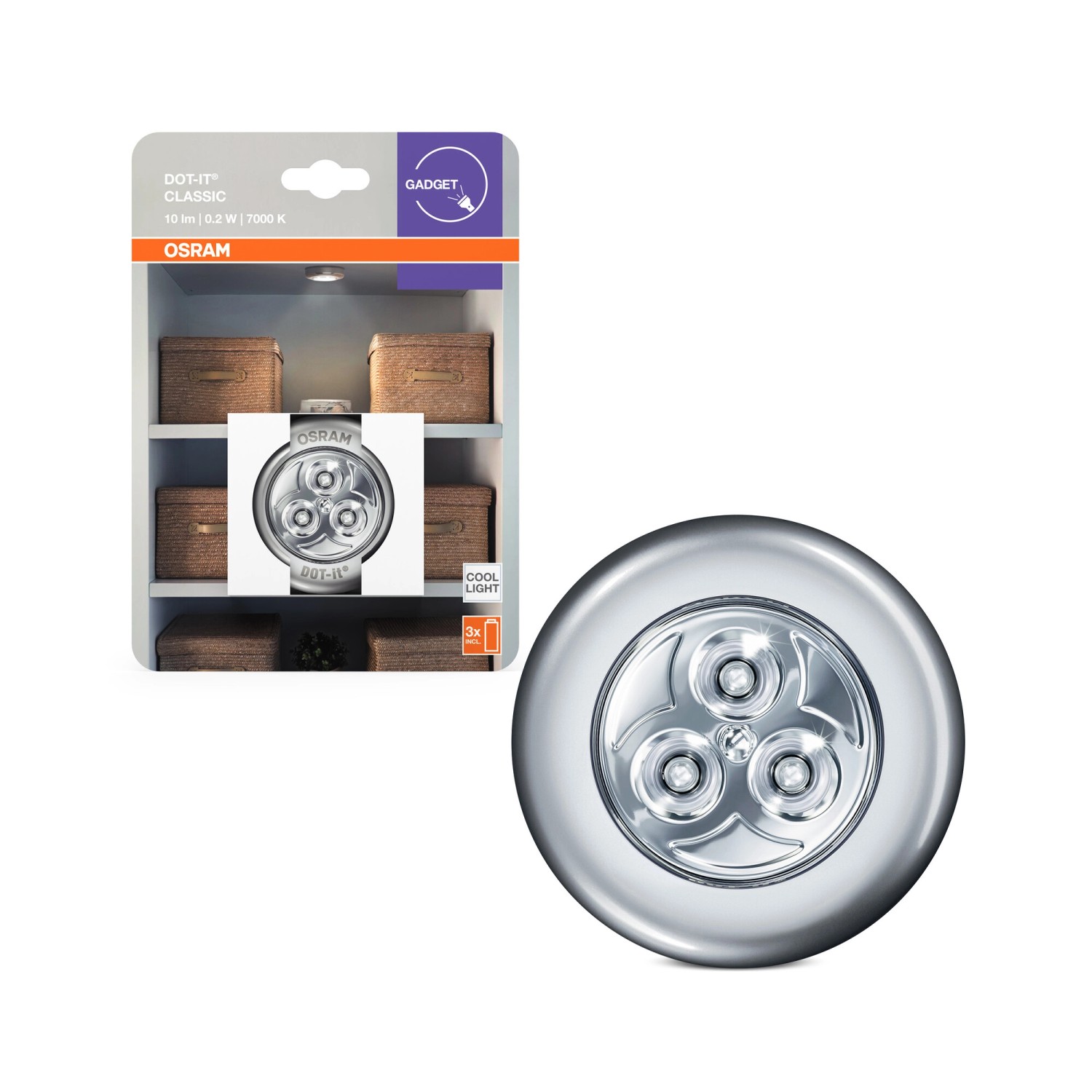 Osram Dotykové LED osvětlení DOT-it Classic 0,23W 7000K, stříbrná, pr. 6,8 cm