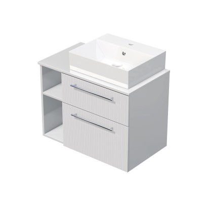 INTEDOOR Skříň+umyvadlo BEE, úchyt chrom, š. 80 cm, regál vlevo, bílá 3D pruhy