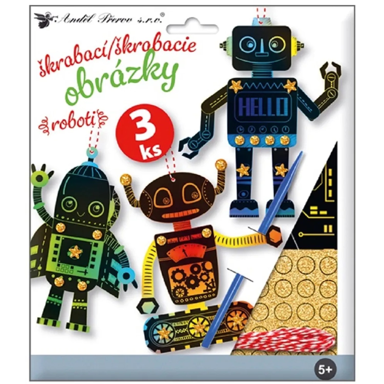 Anděl Přerov Sada škrábacích obrázků s přísluš., Roboti, 19 x 22 cm