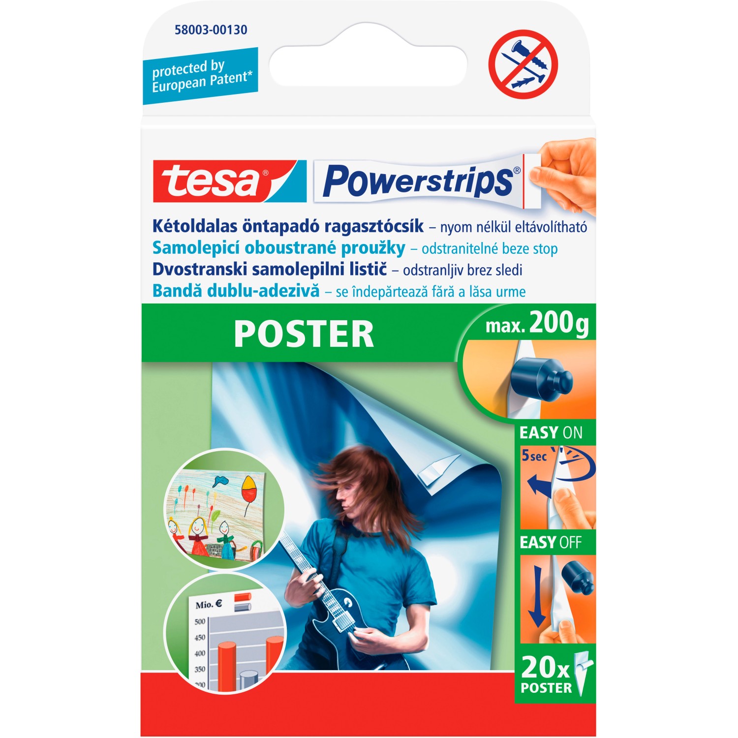 tesa Lepicí proužky na plakáty Powerstrips Poster, 20 ks