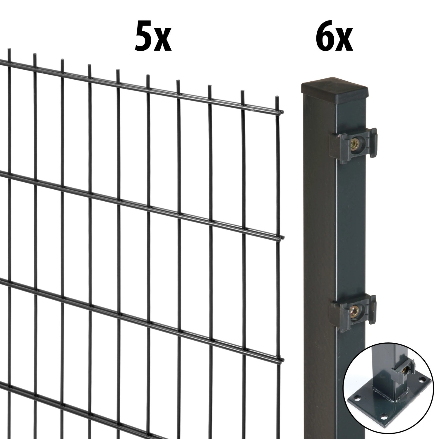 Floraworld Kompletní plotový set 2prut. sl.6×4 patka, antracit, 123 cm, 10 m