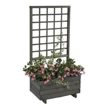 Gaspo Dřevěný truhlík Hellbrunn s treláží, šedá vintage, 68 x 37 x 140 cm