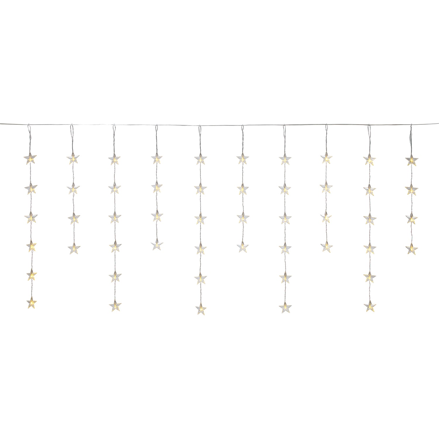 LED světelný závěs s hvězdami 64 LED teplé bílé barvy, průhledný kabel, 7,5 m