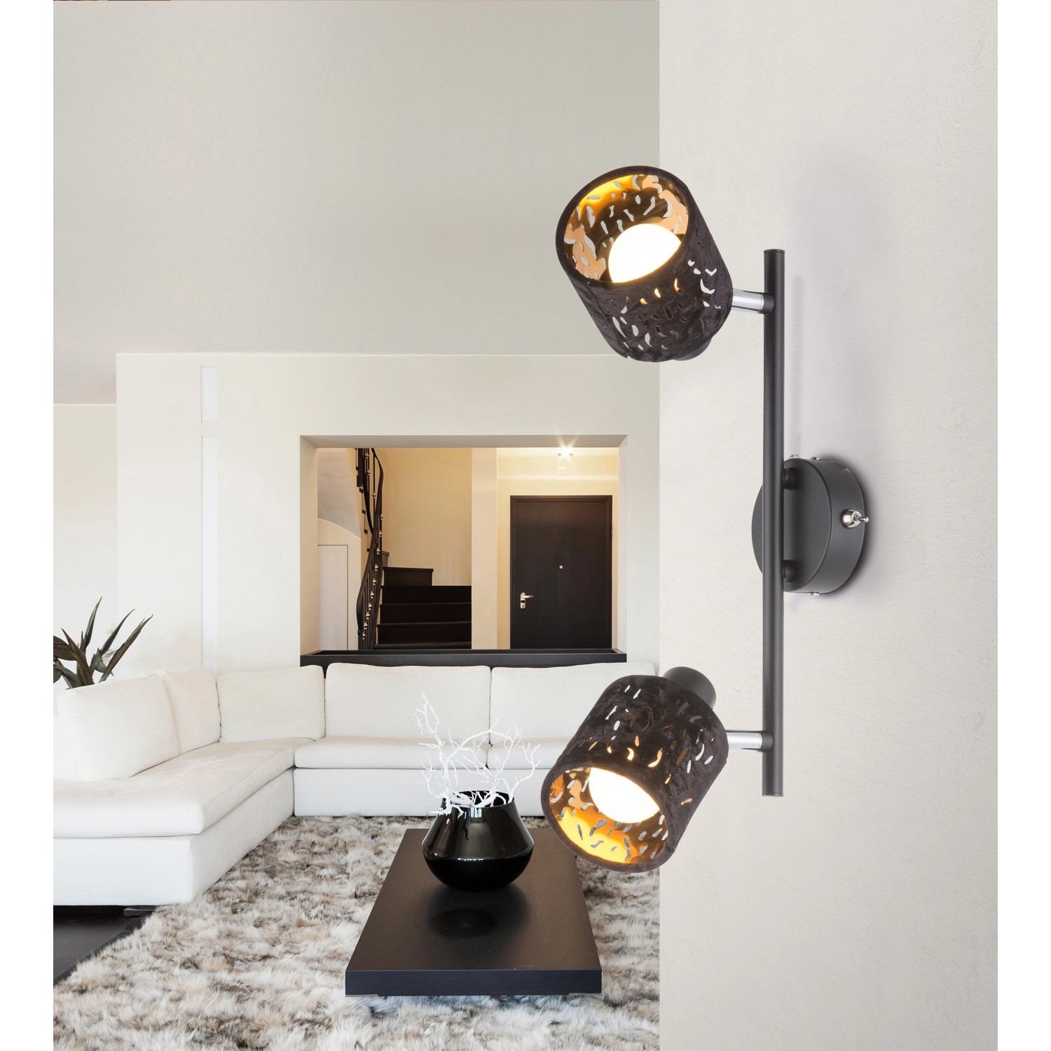 Globo Strop./nástěnné svítidlo TROY, 2x E14, černo-zlaté/chrom, 32 x 14 x 15 cm