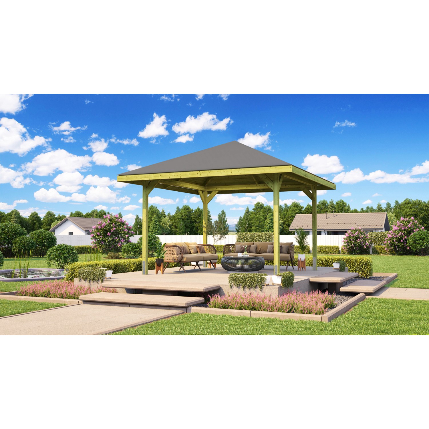 Weka Dřevěný zahradní altán 651 vel. 3 bez šindelů, 380 x 380 x 299 cm