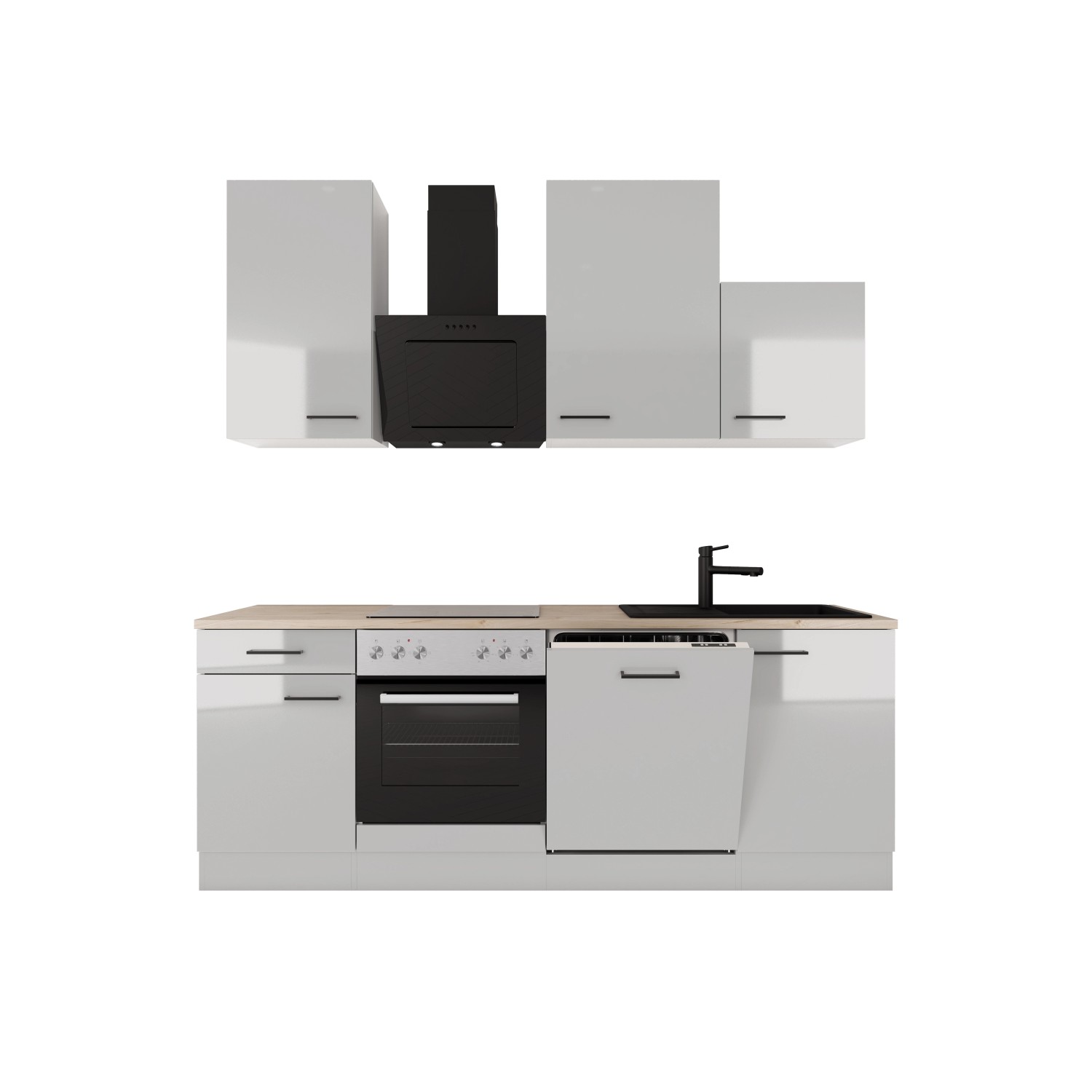 Flex-Well Kuchyně LEVI 220 cm/typ 1-trouba/var.deska/digestoř/myčka