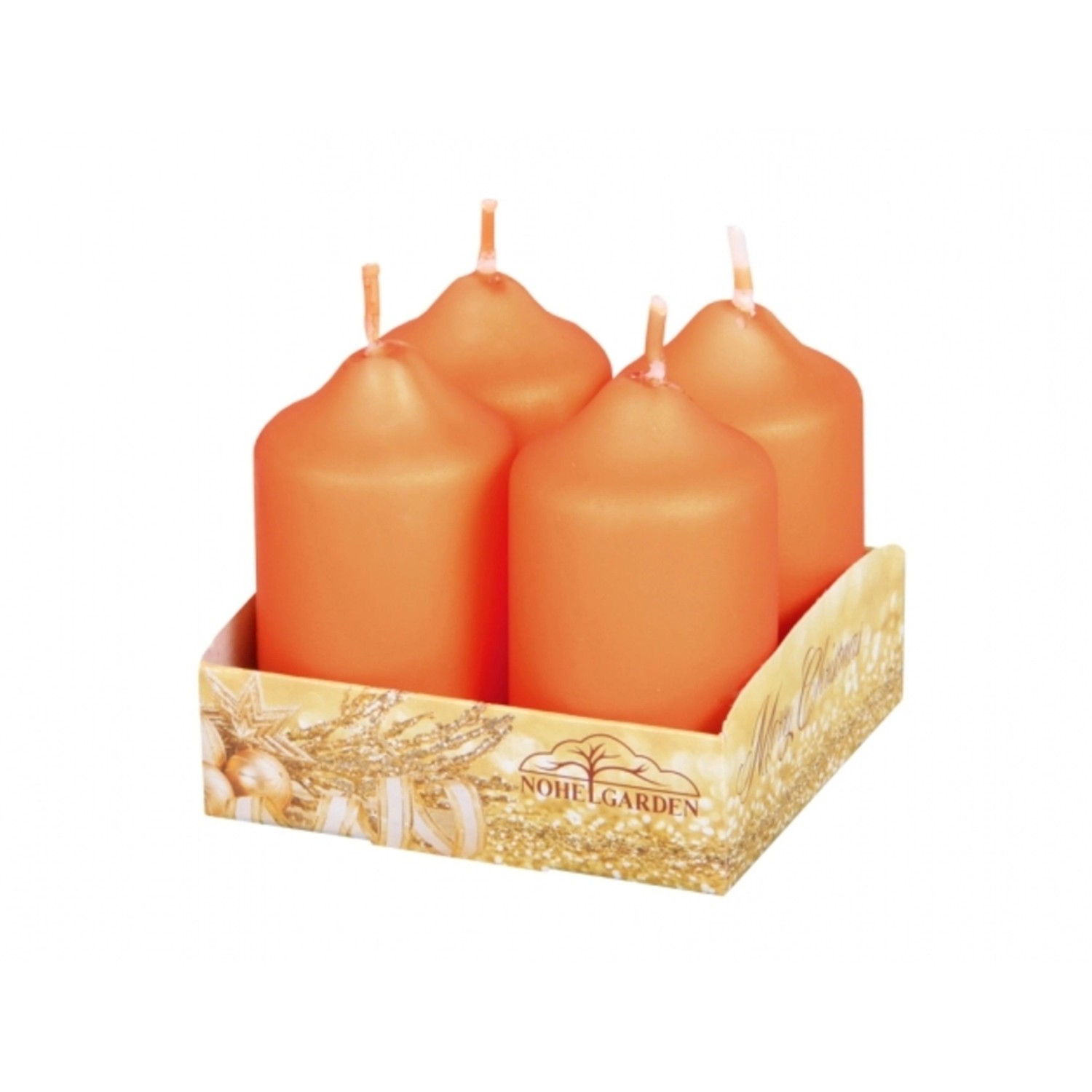 Nohel Garden Adventní svíčky matné metalické, oranžové, 4 ks, pr. 4 x 7 cm