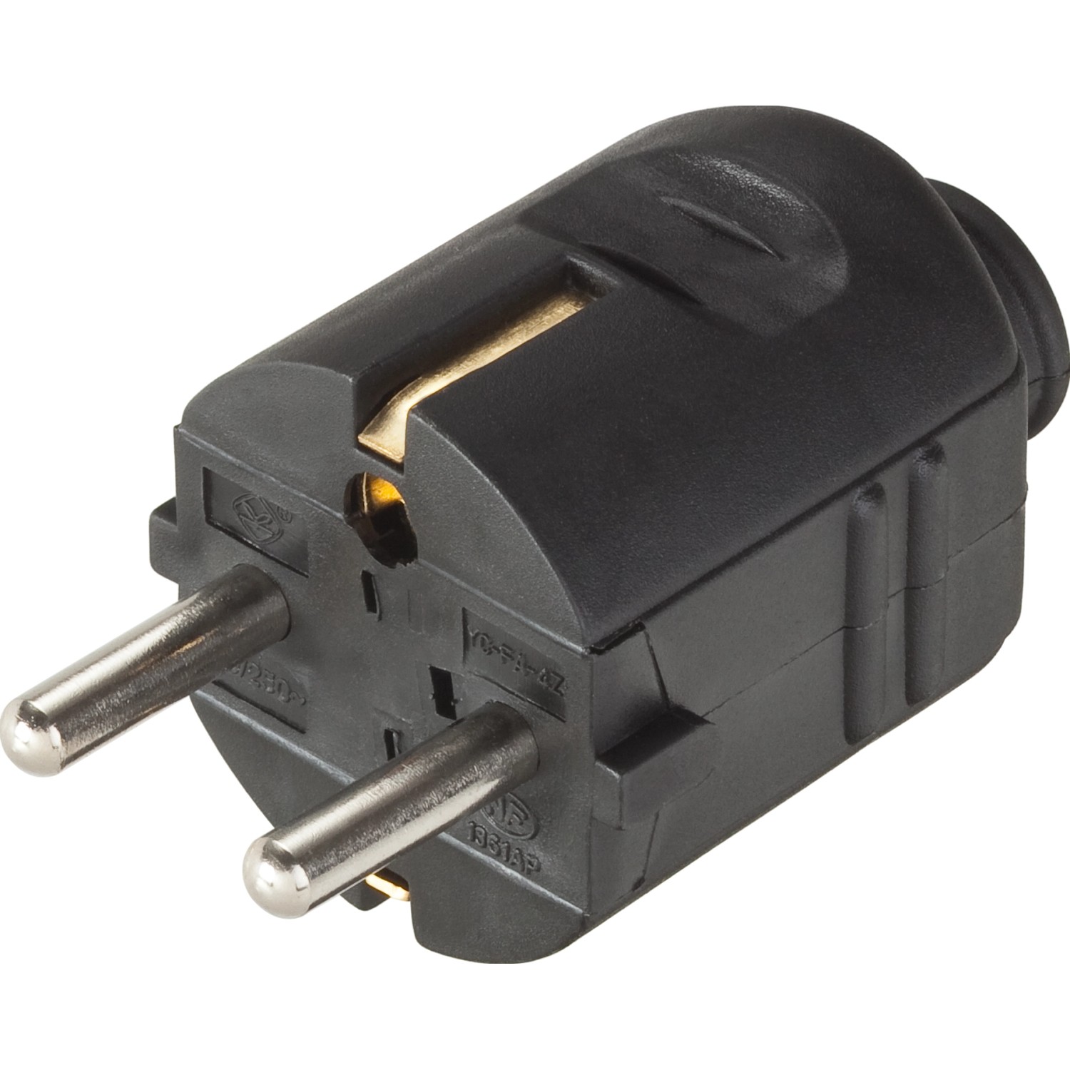 Zástrčka s ochranným kontaktem černá 70 mm