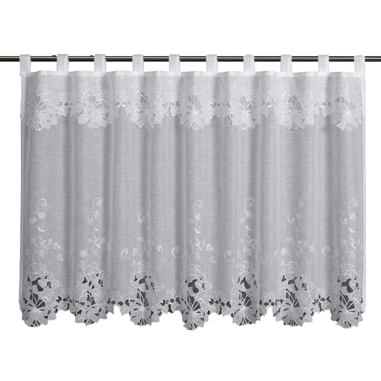 Sehlbach Vitrážová záclona s poutky, kytice růží, bílá, 135 x 75 cm