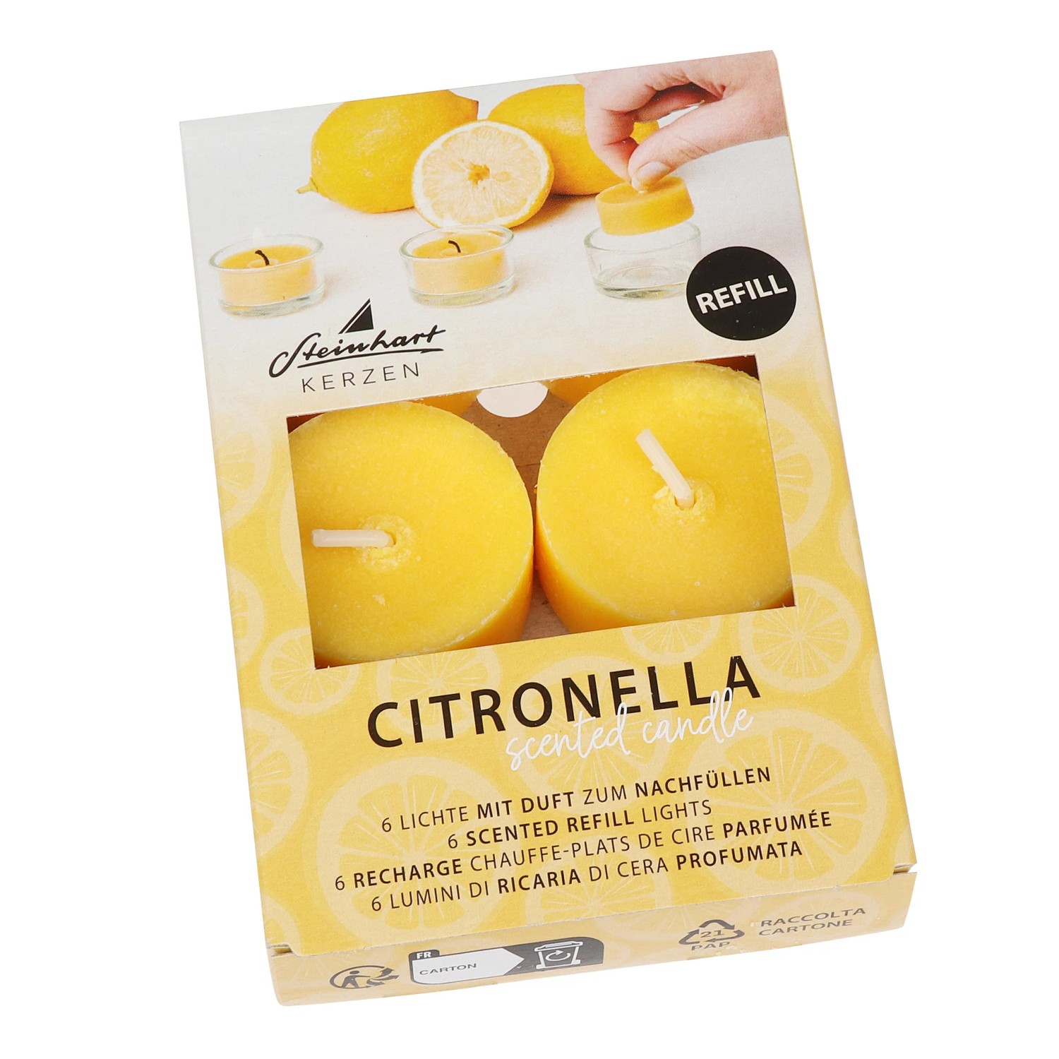Steinhart Vonné čajové svíčky Citronela náplň pr. 3,8 x 1,7 cm, 6 ks