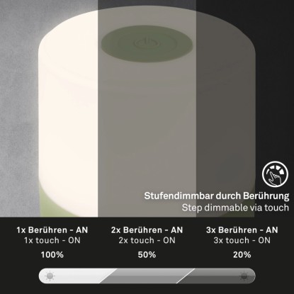 Brilo Akku-stolní lampa Smal zelená: Zobrazeny úrovně stmívání dotykem.