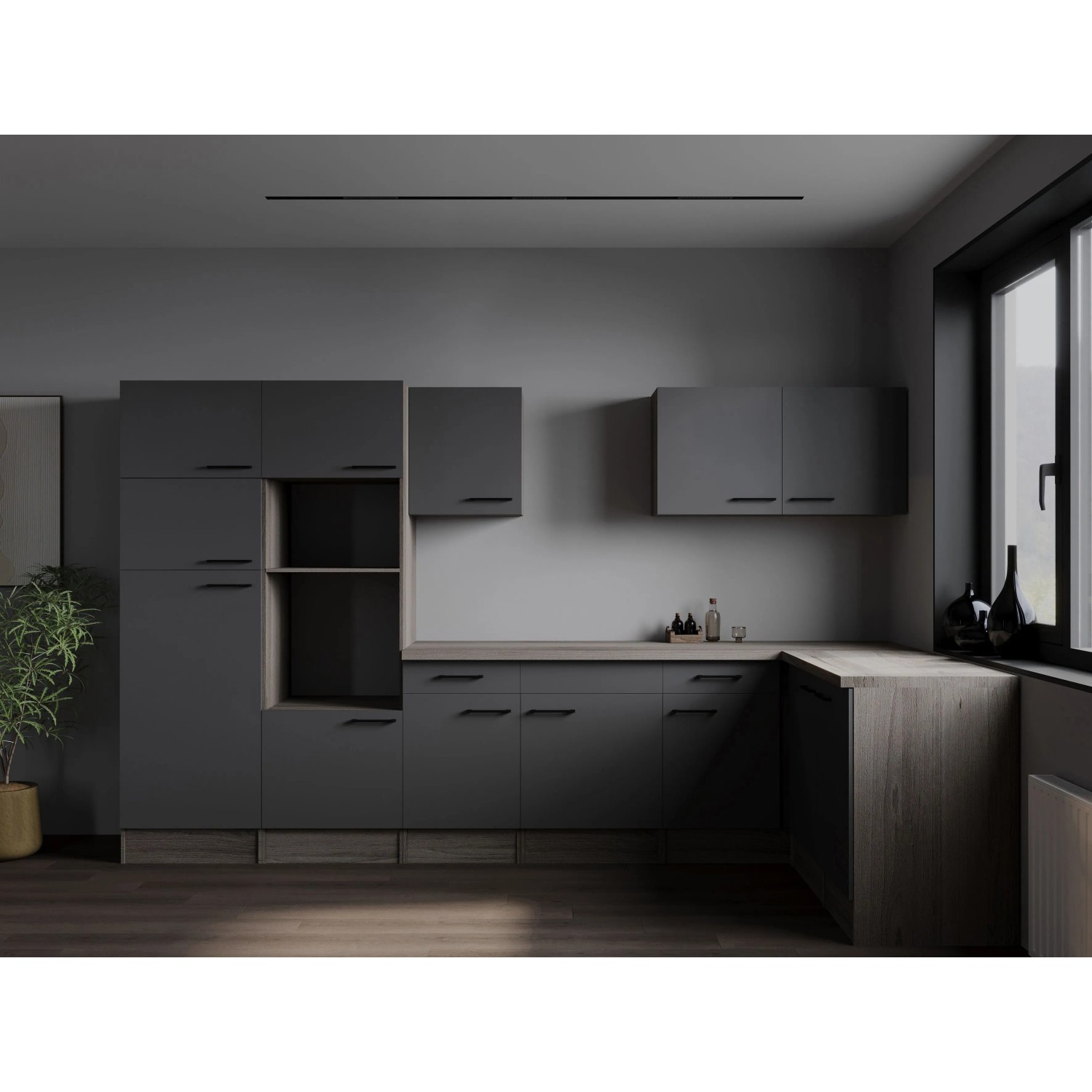 Respekta Kuchyně Oliver L šedá matná/dub York 340 cm - bez el. přístrojů