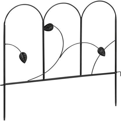 Kovový dekorativní zahradní obrubník, lístky, černá, 56,5 x 48 cm