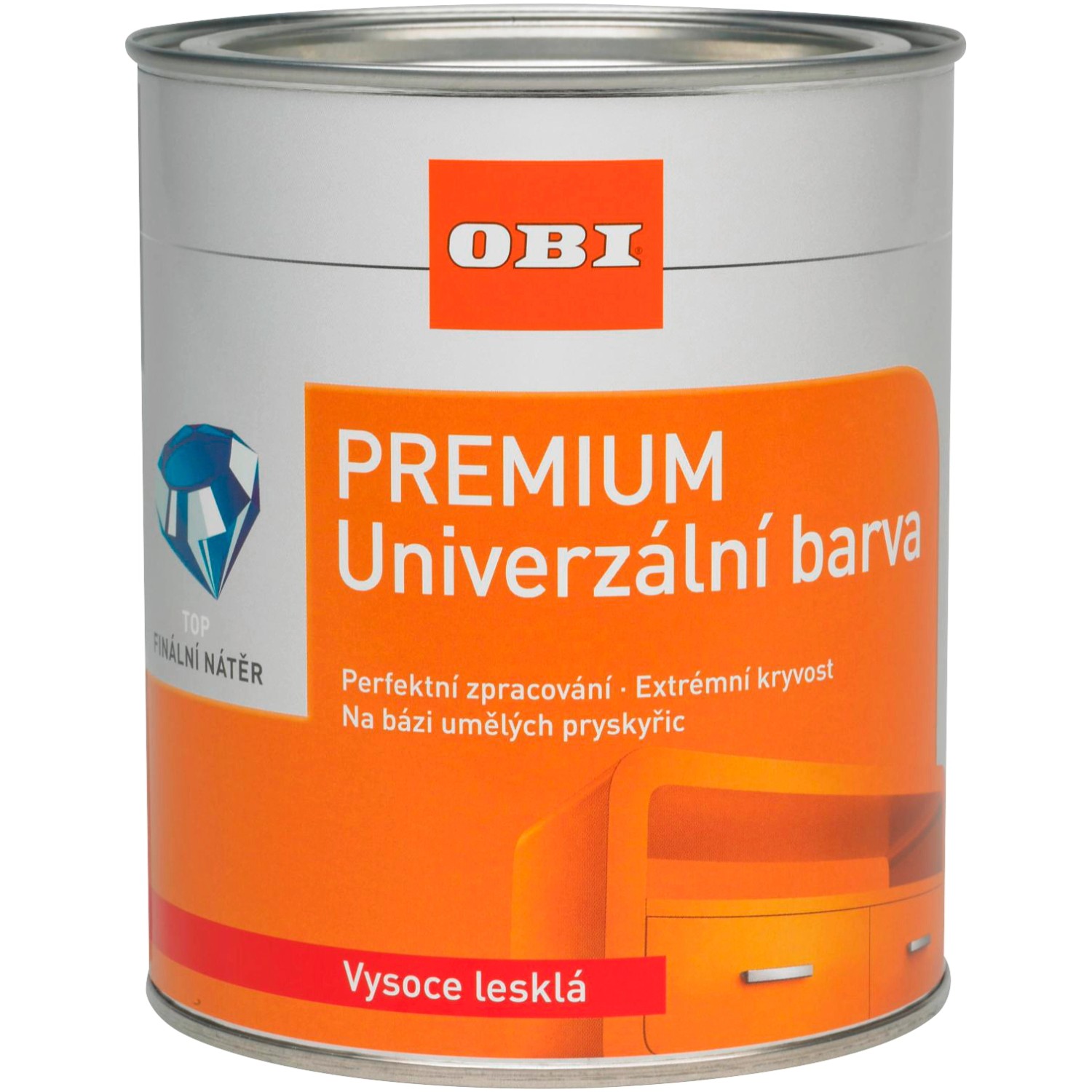 OBI Univerzální barva PREMIUM vysoce lesklá černá sytá 750 ml