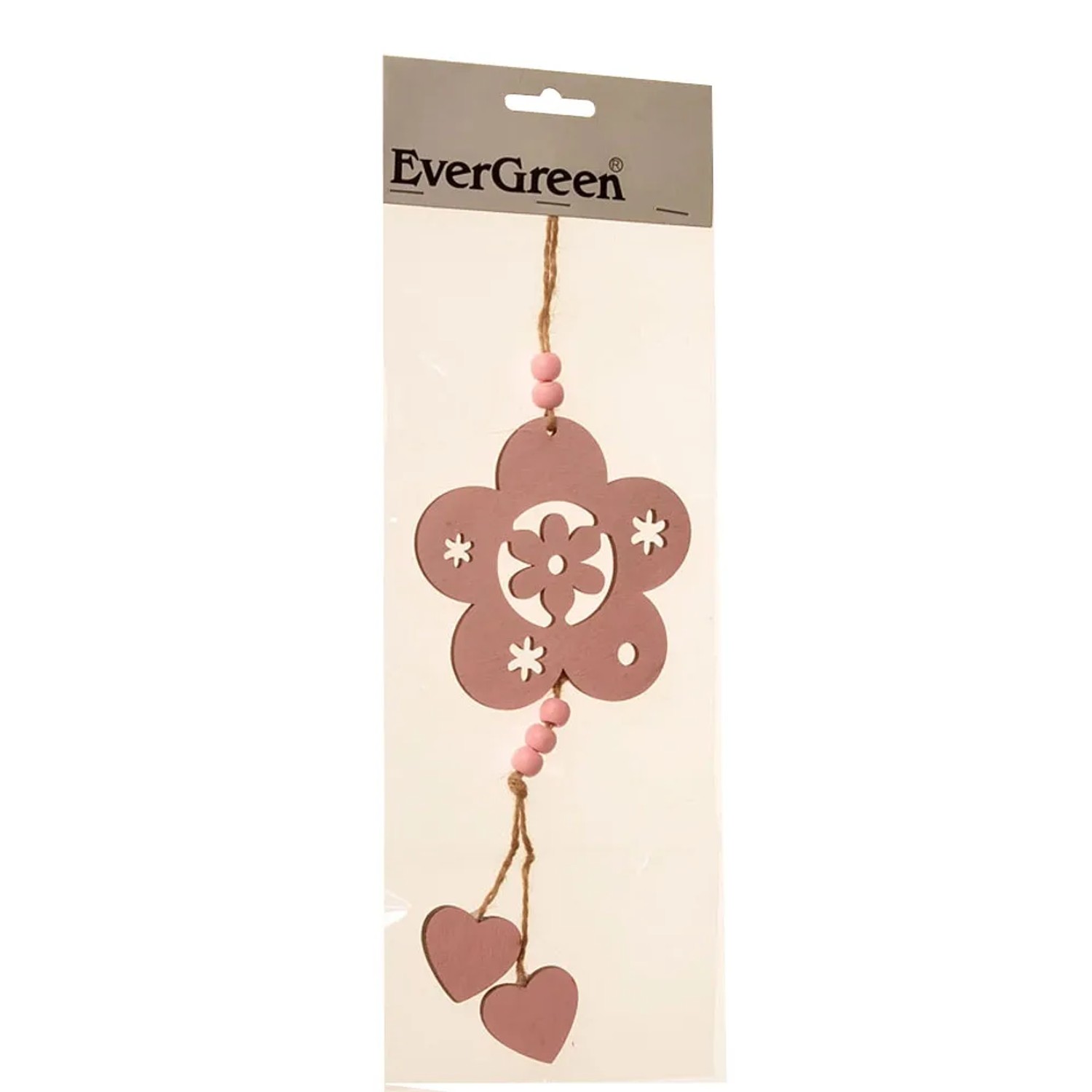 Květina závěsná dřevěná 30 cm, růžová