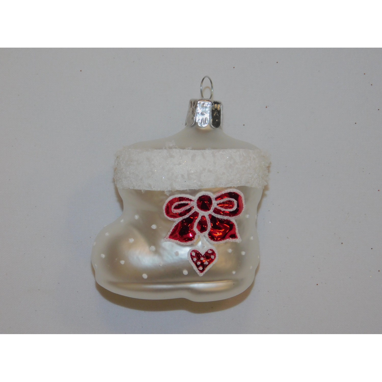 ONREX Vánoční ozdoba skleněná bota bílá 6 cm