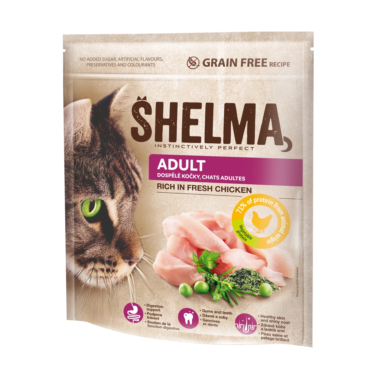 Shelma Bezobilné granule pro kočky ADULT s čerstvým kuřecím 750 g