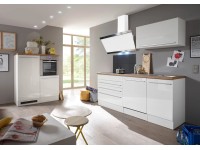 Respekta Kuchyně Gabriel bílá/dub 320 cm-trouba/skl.d.(2)/dig.(2)/myčka(2)/led.