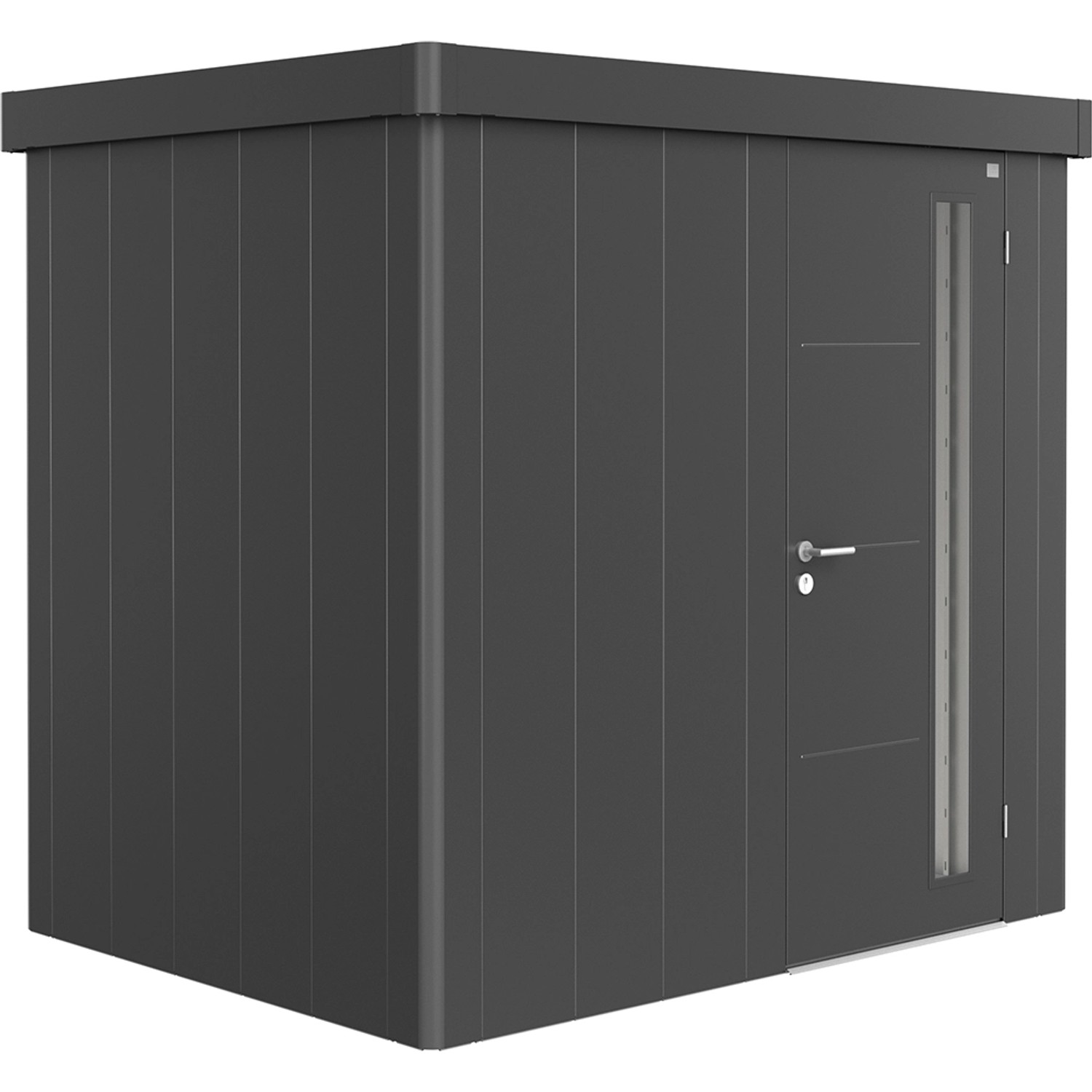 Biohort Plechový zahradní domek Neo1B standardní dveře tm. šedá 236 x 180 cm