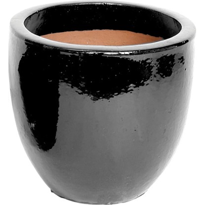 Mega Collections Květináč Glazed Egg Pot lesklá černá pr. 38 x 32 cm
