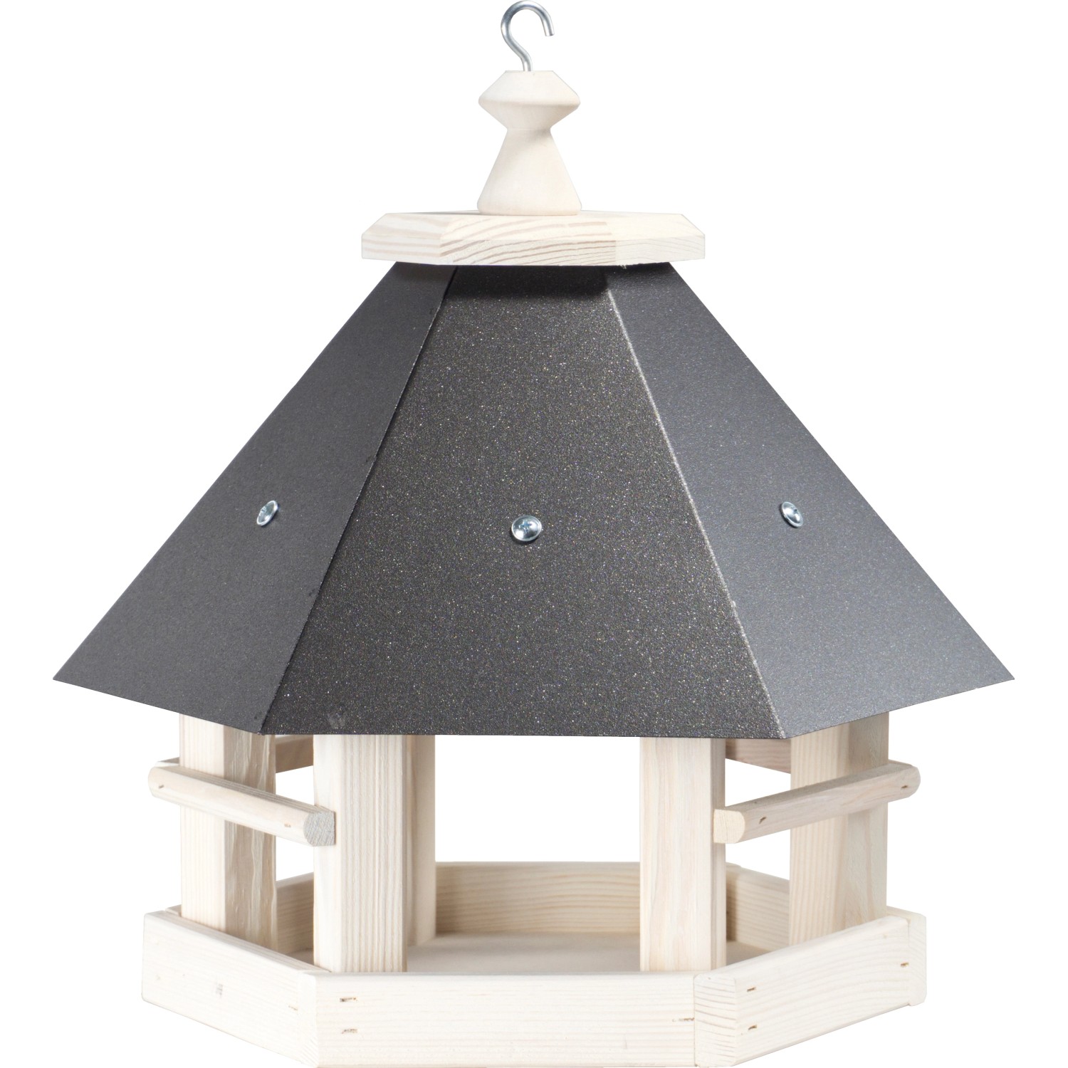 Ptačí krmítko, borovicové dřevo/kov, přírodní/šedá, 33 x 29 x 35 cm