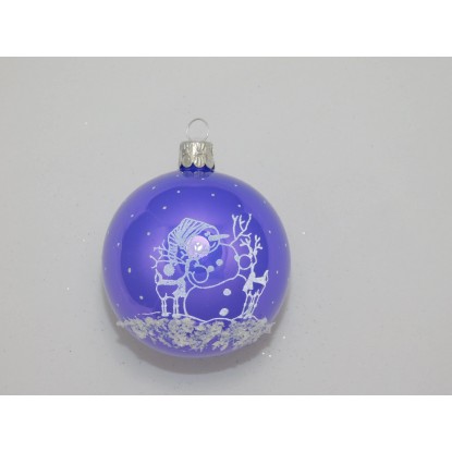Ornex Skleněná vánoční ozdoba fialová se sněhulákem pr. 7 cm