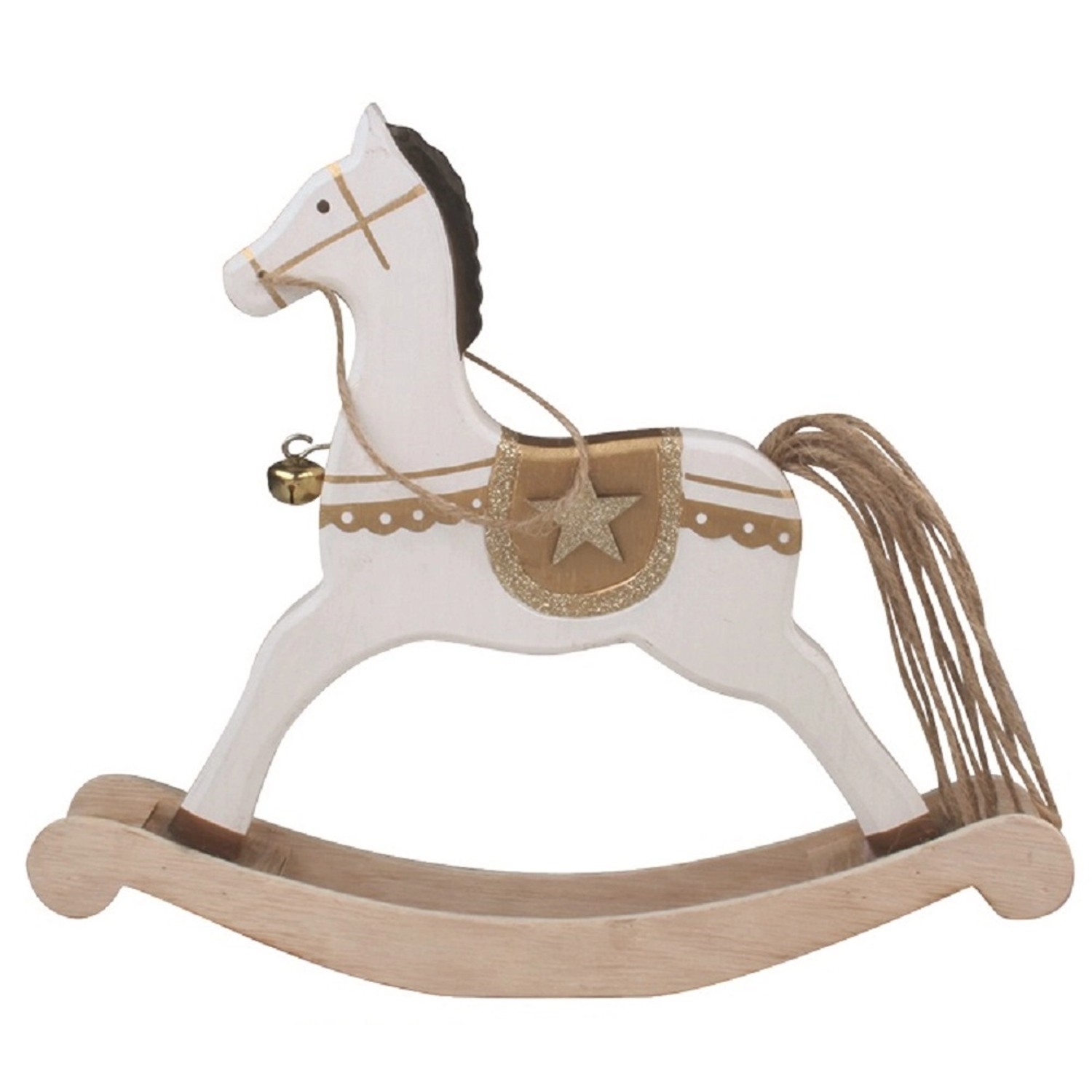 Dřevěný koník s rolničkou bílý 23 x 18 cm Anděl Přerov s.r.o.