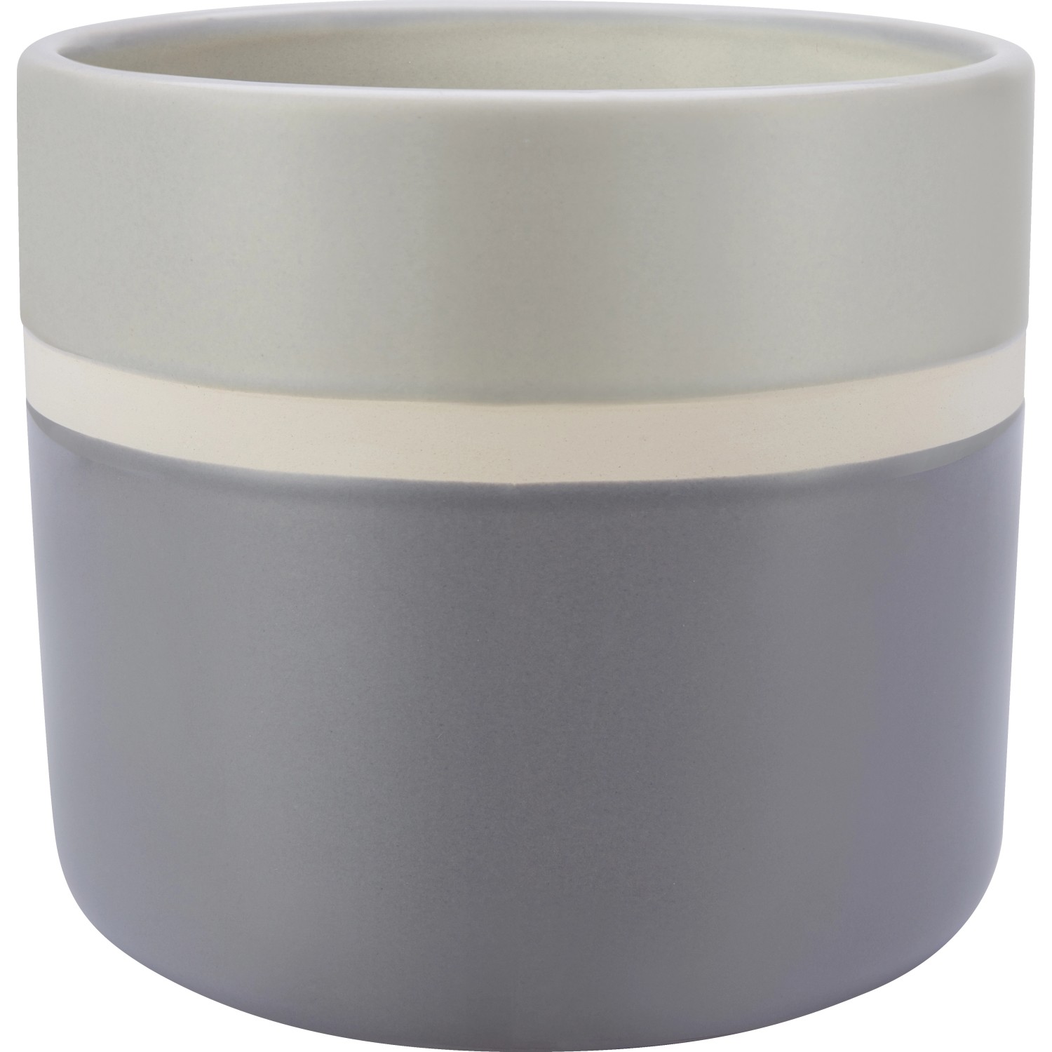 Glazovaný keramický květináč pruhovaný, šedá/bílá, pr. 10,5 x 9,5 cm