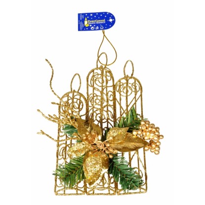 EverGreen Závěsná dekorace svíce se třpytkami kovová, zlatá, 30 cm