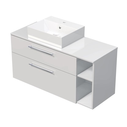 INTEDOOR Koupel.skříň+umyvadlo BEE, úchyt chrom, 120cm, regál vpravo, bílá lesk