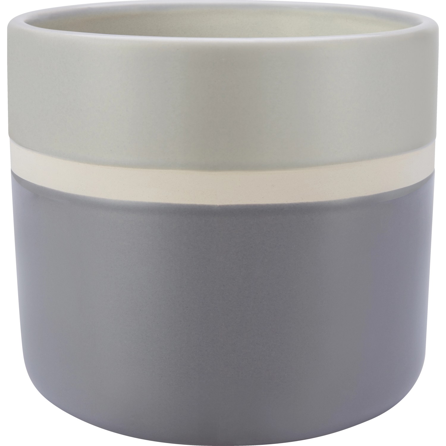 Glazovaný keramický květináč pruhovaný, šedá/bílá, pr. 16,4 x 14,5 cm