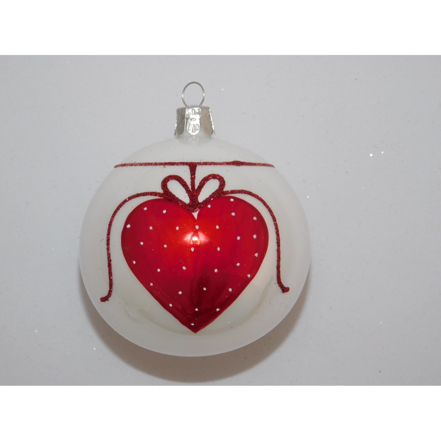 Ornex Vánoční ozdoba koule skleněná srdce bílá 80 mm