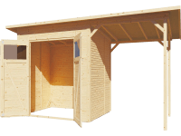 Bertilo Dřevěný domek na nářadí Pent Modern 2 Plus, přírodní, 371 x 157 cm Bertilo Dřevěný domek na nářadí Pent Modern 2 Plus, přírodní, 371 x 157 cm