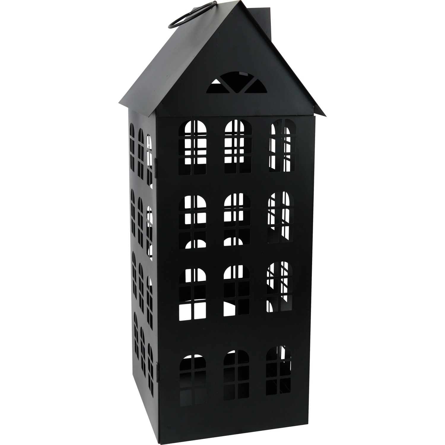 Vánoční dekorace kovová lucerna domek, černá, 23,5 x 23 x 61 cm
